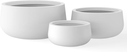 Kante 15.7" Dia Round Concrete Planter, Outdoor Indoor Garden Plant Pots with Drainage Hole and Rubber Plug, Modern Curvaceous Design, Slate Gray