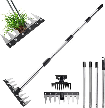 Weed Puller Tool with Long Handle, 60" Manual Weeder Remover Tool, 2 in 1 Hand Weed Rake and Garden Hoe for Gardening, Uprooting Weeding Tool for Yard, Lawn, Patio, Garden