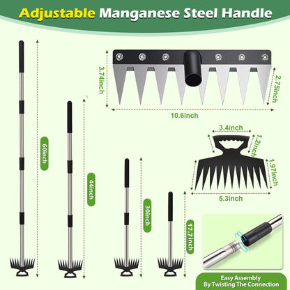 Weed Puller Tool with Long Handle, 60" Manual Weeder Remover Tool, 2 in 1 Hand Weed Rake and Garden Hoe for Gardening, Uprooting Weeding Tool for Yard, Lawn, Patio, Garden