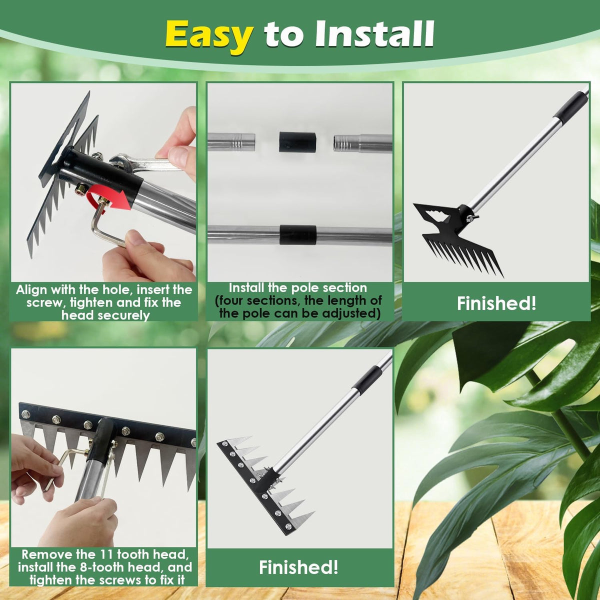 Weed Puller Tool with Long Handle, 60" Manual Weeder Remover Tool, 2 in 1 Hand Weed Rake and Garden Hoe for Gardening, Uprooting Weeding Tool for Yard, Lawn, Patio, Garden