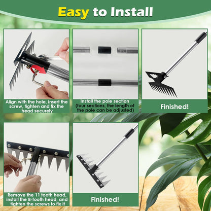 Weed Puller Tool with Long Handle, 60" Manual Weeder Remover Tool, 2 in 1 Hand Weed Rake and Garden Hoe for Gardening, Uprooting Weeding Tool for Yard, Lawn, Patio, Garden