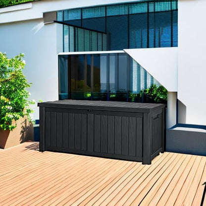 Devoko 100 Gallon Waterproof Large Resin Deck Box Indoor Outdoor Lockable Storage Container for Patio Furniture Cushions Garden Tools (100 Gallon, Black)