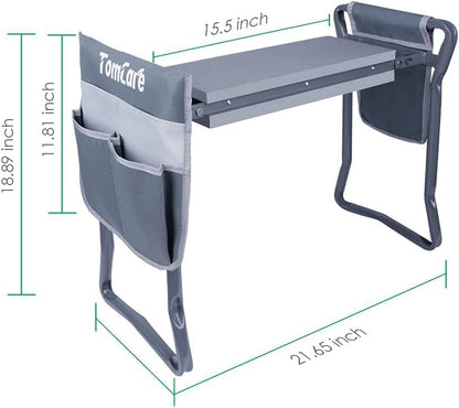 TomCare Garden Kneeler and Seat 10.64” Wider Larger Soft Kneeling Pad Garden Bench with 2 Large Tool Pouches Heavy Duty Garden Stool Foldable Tools Gardening Gifts for Women Men Gardeners