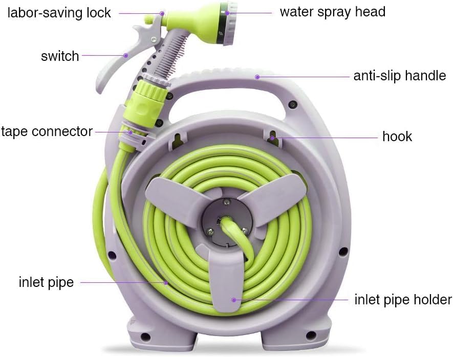 YEFA Retractable Garden Hose Reel - Convenient 50 FT Portable Hose with 6-Function Spray Nozzle for Versatile Watering, Cleaning, and More (Green)