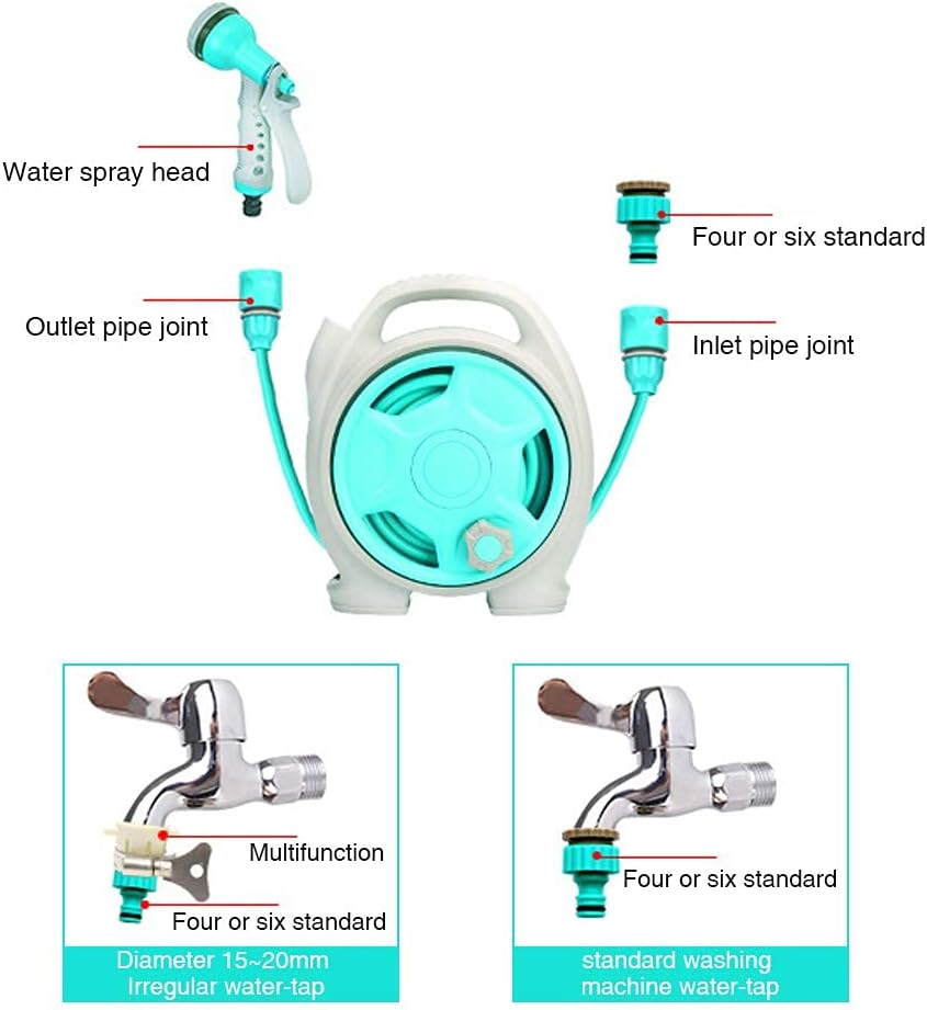 YEFA Retractable Garden Hose Reel - Convenient 50 FT Portable Hose with 6-Function Spray Nozzle for Versatile Watering, Cleaning, and More (Green)