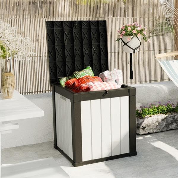30 Gallon Outdoor Deck Box, Lockable Waterproof Outdoor Storage Boxes For Garden Tools,Indoor Cushions,Accessories Outside Storage Resin Weatherproof Container(Black)