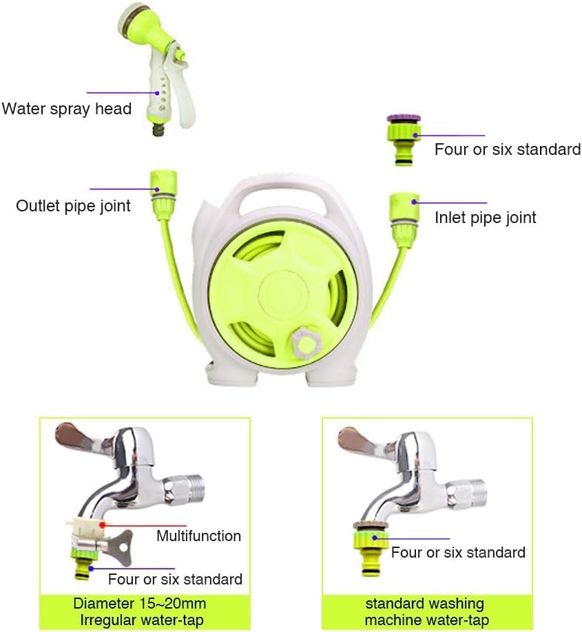 YEFA Retractable Garden Hose Reel - Convenient 50 FT Portable Hose with 6-Function Spray Nozzle for Versatile Watering, Cleaning, and More (Green)