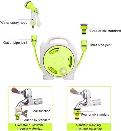 YEFA Retractable Garden Hose Reel - Convenient 50 FT Portable Hose with 6-Function Spray Nozzle for Versatile Watering, Cleaning, and More (Green)