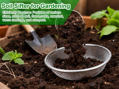 2 Pack Soil Sifter for Gardening - Rock Compost Sand Sifter Fits 5-Gallon Buckets 1/4 Inch & 1/8 Inch Mesh Sifting Screen Sieve for Gravel, Dirt, Sawdust with Repotting Mat