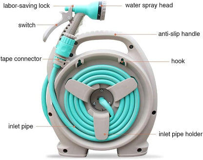 YEFA Retractable Garden Hose Reel - Convenient 50 FT Portable Hose with 6-Function Spray Nozzle for Versatile Watering, Cleaning, and More (Green)
