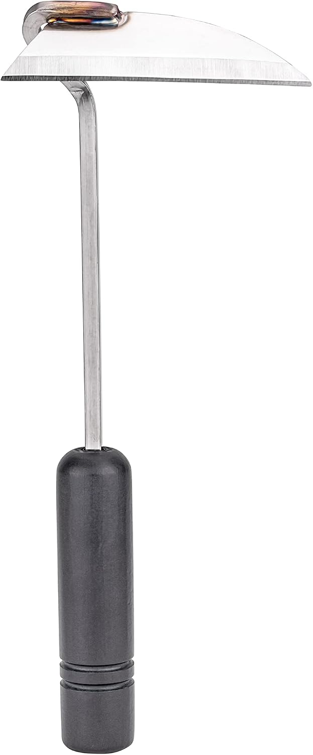 Nisaku NJP100 Nejiri Gama Handheld Weeder-Scraper-Hoe, Japanese Stainless Steel 4-Inch Blade Width, 4.5-Inch Black Lacquered Beech Wood Handle