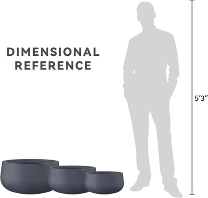 Kante 15.7" Dia Round Concrete Planter, Outdoor Indoor Garden Plant Pots with Drainage Hole and Rubber Plug, Modern Curvaceous Design, Slate Gray
