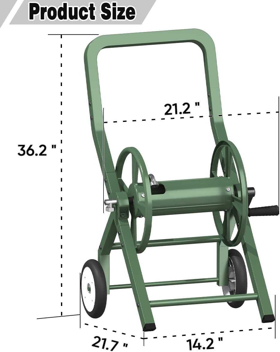 Artigarden Garden Hose Reel Cart with Wheels, Outdoor Heavy Duty Powder-coated Steel Water Storage Winder Holder, Holds 125 ft of 5/8’’ Hose with 3.9 Ft Leader Hose for Outside Lawn Yard, Black