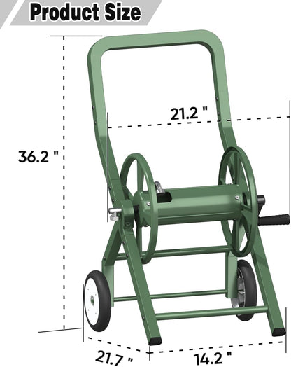 Artigarden Garden Hose Reel Cart with Wheels, Outdoor Heavy Duty Powder-coated Steel Water Storage Winder Holder, Holds 125 ft of 5/8’’ Hose with 3.9 Ft Leader Hose for Outside Lawn Yard, Black