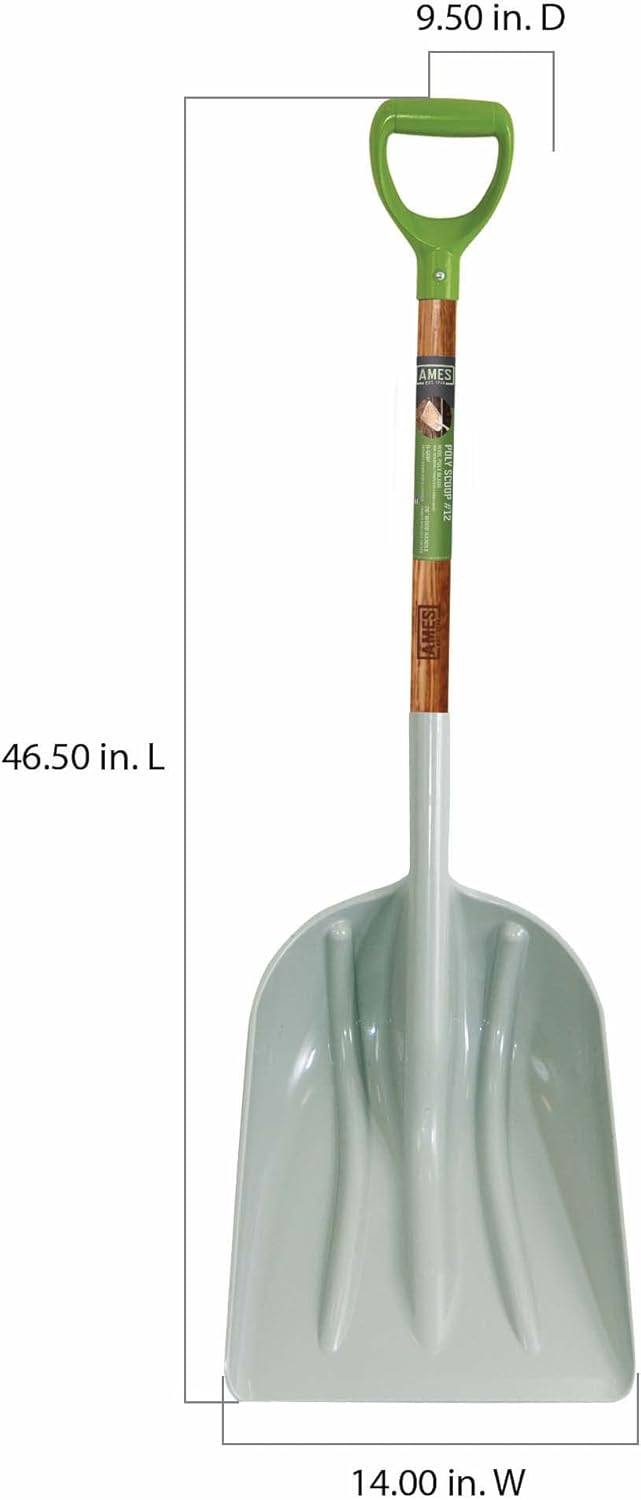AMES 46-Inch Poly Scoop with Hardwood Handle and Ergonomic D-Grip, Ideal for Garden Care, Landscaping, Moving Shavings or Grain, Farming Tasks, and Heavy-Duty Yard Work