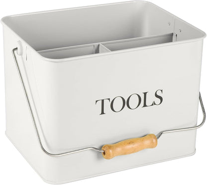 Garden Tool Organizer, Metal Tool Caddy with 3 Compartments, Portable Garden Tool Basket with Handle, Gardening Tool Kit Holder Empty, Garden Tool Storage for Indoor and Outdoor Use - Green