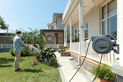 Giraffe 2 Way Hose Splitter with Garden Hose Reel Retractable 1/2" 78ft Heavy Duty Heavy Duty 9 Pattern Hose Nozzle Any Length Lock