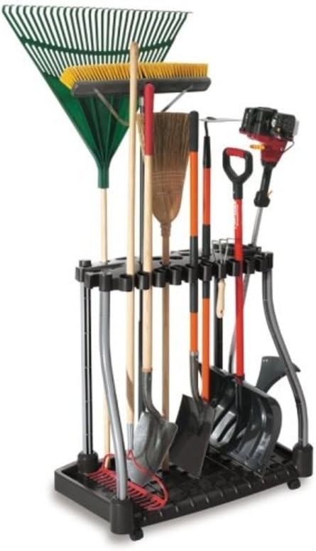 Rubbermaid Garage Tool Tower Rack Easy to Assemble Wheeled Organizes up to 40 Long-Handled Tools/Rakes/ Brooms/Shovles in Home/House/Outdoor/Shed Black