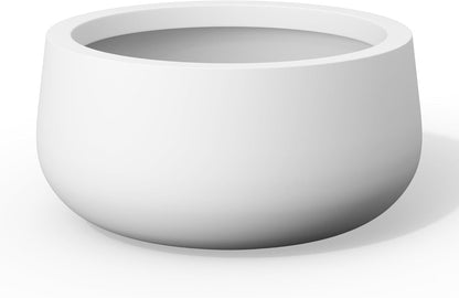 Kante 15.7" Dia Round Concrete Planter, Outdoor Indoor Garden Plant Pots with Drainage Hole and Rubber Plug, Modern Curvaceous Design, Slate Gray