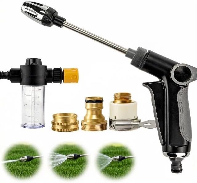 High Pressure Washer, Adjustable High Pressure Hose Nozzle with 360° Rotating, Heavy-Duty Outdoor Cleaning Tool For Garden Hose Car Washing, Garden & Patio (Gray)