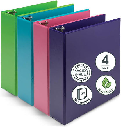 Samsill BioBinder 2 Inch (4-Pack) - Durable Plant-Based 3 Ring View Binder, USDA Certified Biobased, Customizable Nonstick Cover & Spine - 425 Sheet Capacity, Letter Size School Office Organizer