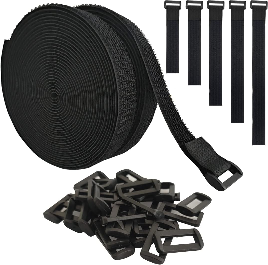 40ft Hook and Loop Straps with 60 Buckles, Adjustable Reusable Cable Straps, Arbitrarily Cut Fixing Nylon Cinch Strap