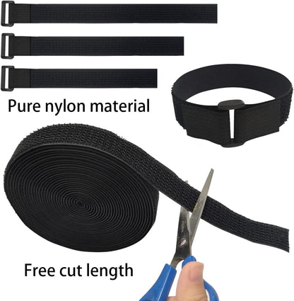 40ft Hook and Loop Straps with 60 Buckles, Adjustable Reusable Cable Straps, Arbitrarily Cut Fixing Nylon Cinch Strap