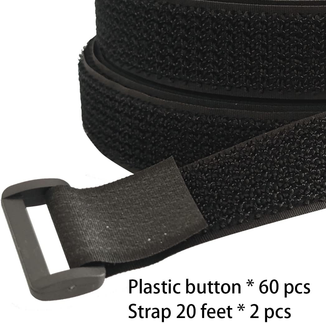 40ft Hook and Loop Straps with 60 Buckles, Adjustable Reusable Cable Straps, Arbitrarily Cut Fixing Nylon Cinch Strap