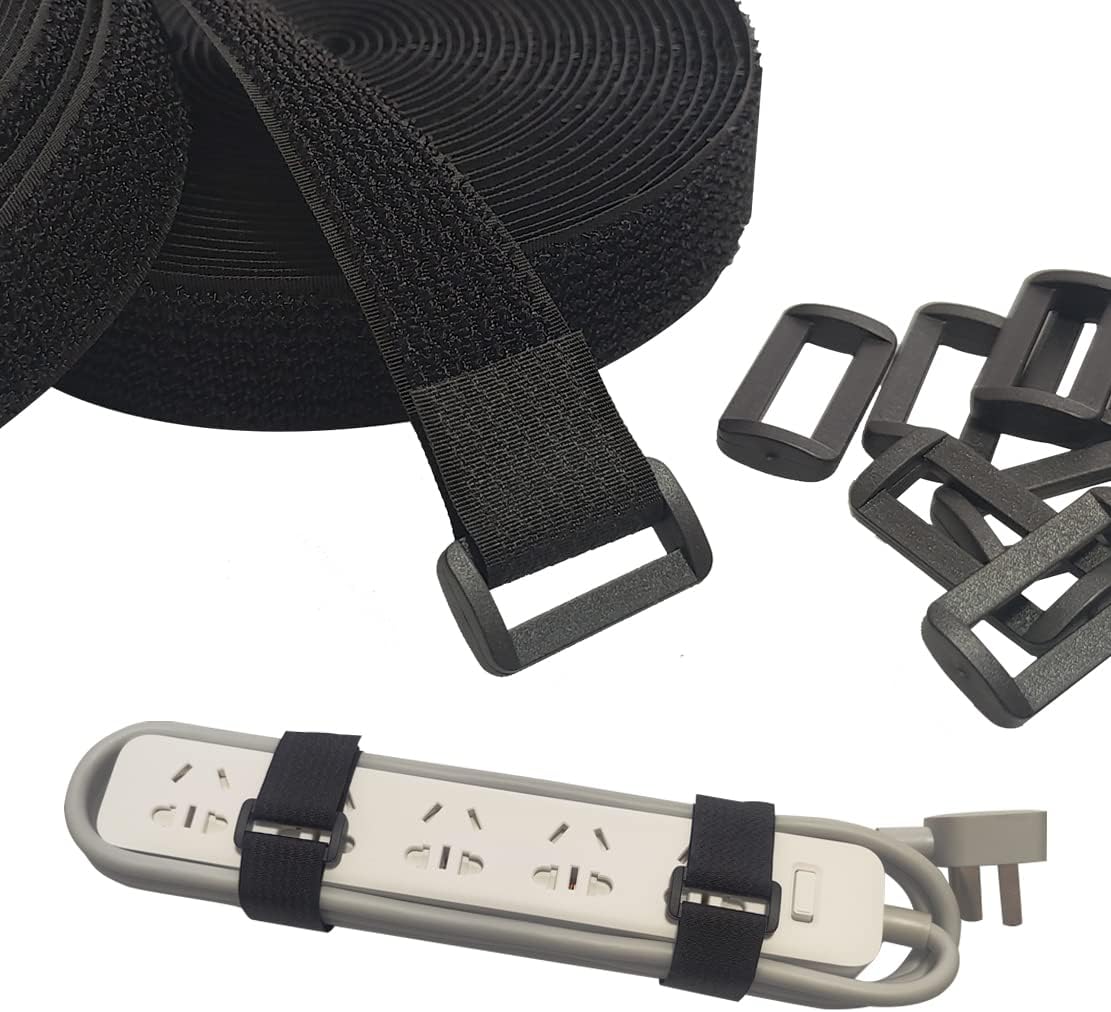 40ft Hook and Loop Straps with 60 Buckles, Adjustable Reusable Cable Straps, Arbitrarily Cut Fixing Nylon Cinch Strap