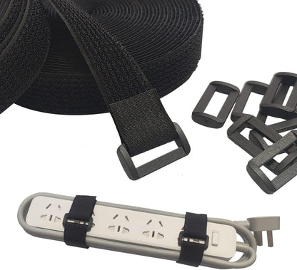 40ft Hook and Loop Straps with 60 Buckles, Adjustable Reusable Cable Straps, Arbitrarily Cut Fixing Nylon Cinch Strap