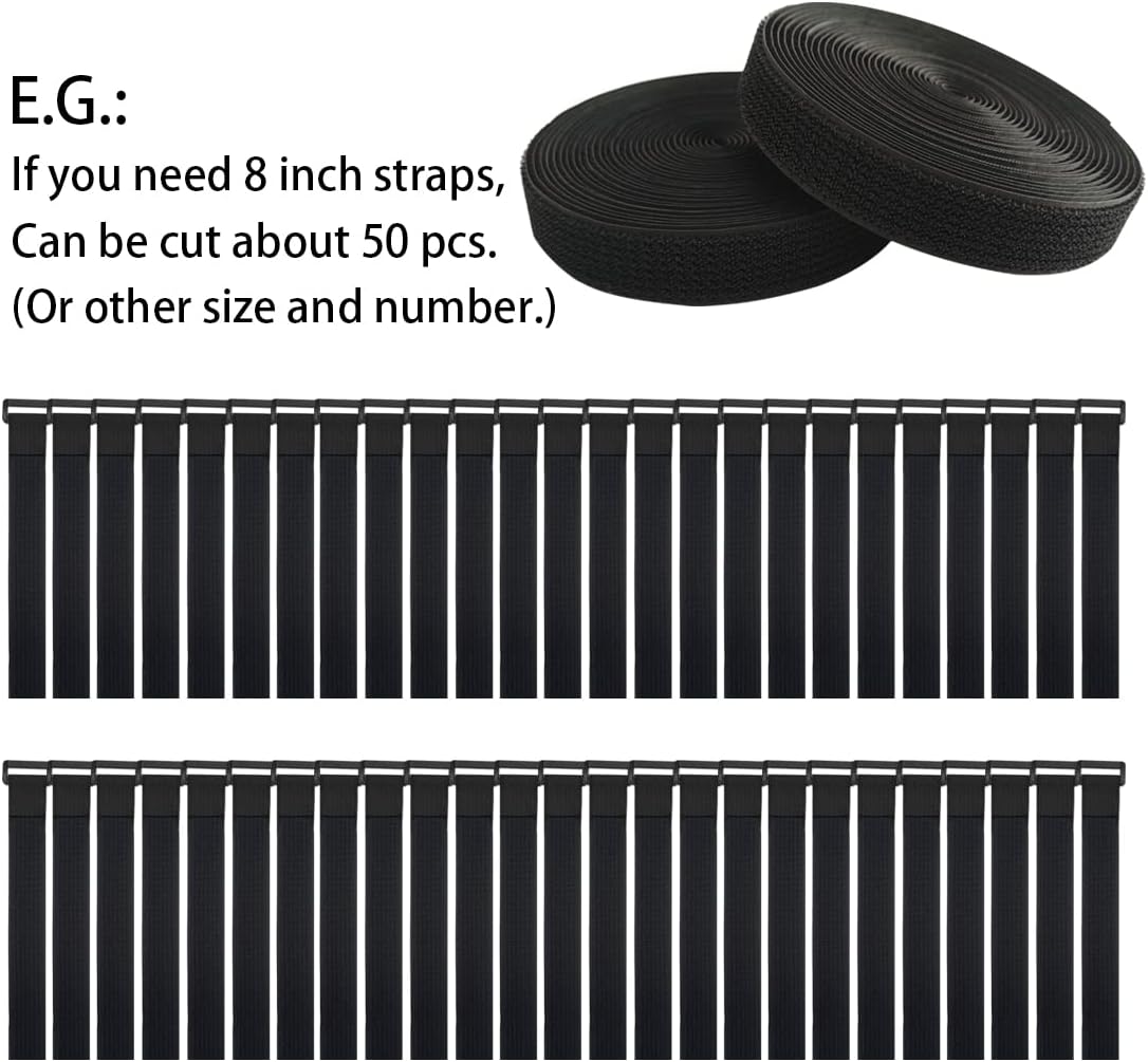 40ft Hook and Loop Straps with 60 Buckles, Adjustable Reusable Cable Straps, Arbitrarily Cut Fixing Nylon Cinch Strap