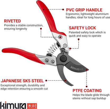 ® 8" Pro Bypass Pruning Shears, Heavy Duty Japanese SK5 Steel Blades, 1 inch Cut Capacity, Non-Slip PVC Coated Handles, Lightweight & Ergonomic, Japanese Pruners, Professional Garden Clippers