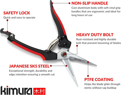 ® 8" Pro Bypass Pruning Shears, Heavy Duty Japanese SK5 Steel Blades, 1 inch Cut Capacity, Non-Slip PVC Coated Handles, Lightweight & Ergonomic, Japanese Pruners, Professional Garden Clippers