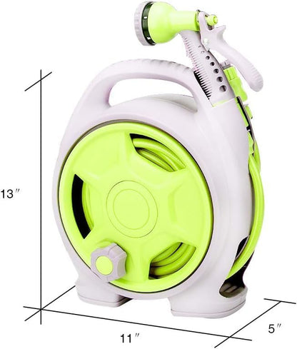 YEFA Retractable Garden Hose Reel - Convenient 50 FT Portable Hose with 6-Function Spray Nozzle for Versatile Watering, Cleaning, and More (Green)