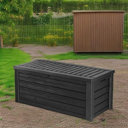 Keter 150 Gallon Resin Large Deck Box Organization and Storage Box for Patio, Outdoor Cushions, Garden Tools, Brown