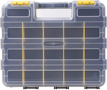 Small Parts Storage Case Tools Box Organizer Double Side 34 Compartments Hardware Organizers with Removable Plastic Dividers for Screws Nuts Nails Bolts