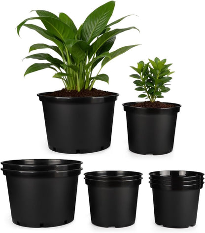 5 Gallon Nursery Pots (10-Pack) + 50ft Garden Hose with Spray Nozzle + 3-in-1 Soil Tester for Moisture/Light/pH | All-in-One Gardening Kit for Indoor/Outdoor Plants, Gardening Gifts for Women
