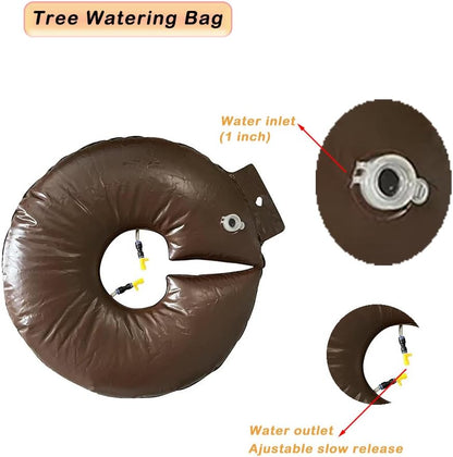 10 Gallon Brown Tree Watering Bag Ring - Adjustable Slow Release, Portable PVC Design, Lasts Up to 35 Days