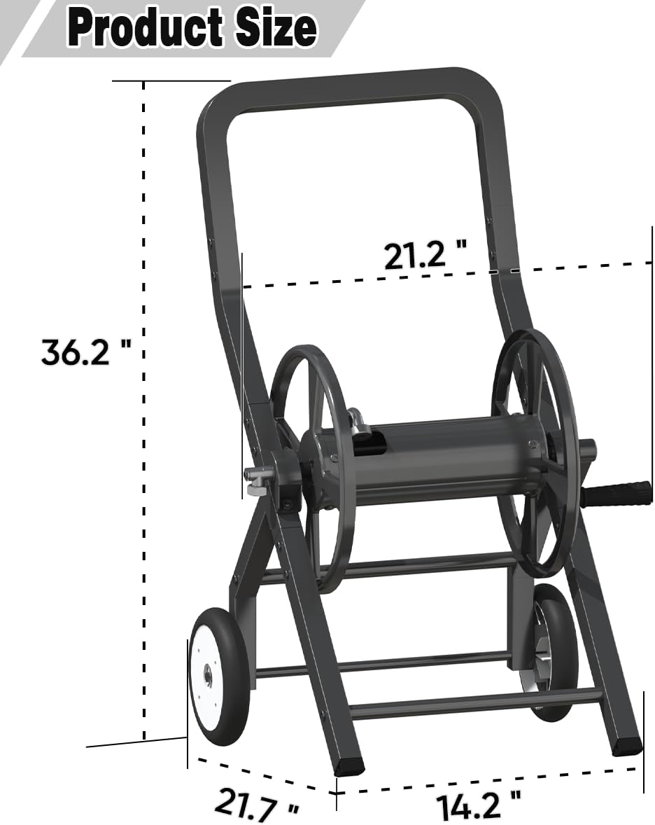 Artigarden Garden Hose Reel Cart with Wheels, Outdoor Heavy Duty Powder-coated Steel Water Storage Winder Holder, Holds 125 ft of 5/8’’ Hose with 3.9 Ft Leader Hose for Outside Lawn Yard, Black
