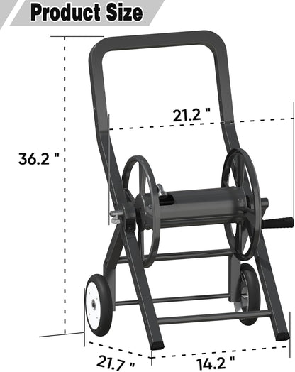 Artigarden Garden Hose Reel Cart with Wheels, Outdoor Heavy Duty Powder-coated Steel Water Storage Winder Holder, Holds 125 ft of 5/8’’ Hose with 3.9 Ft Leader Hose for Outside Lawn Yard, Black