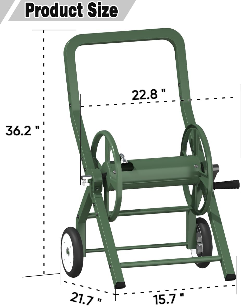 Artigarden Garden Hose Reel Cart with Wheels, Outdoor Heavy Duty Powder-coated Steel Water Storage Winder Holder, Holds 125 ft of 5/8’’ Hose with 3.9 Ft Leader Hose for Outside Lawn Yard, Black