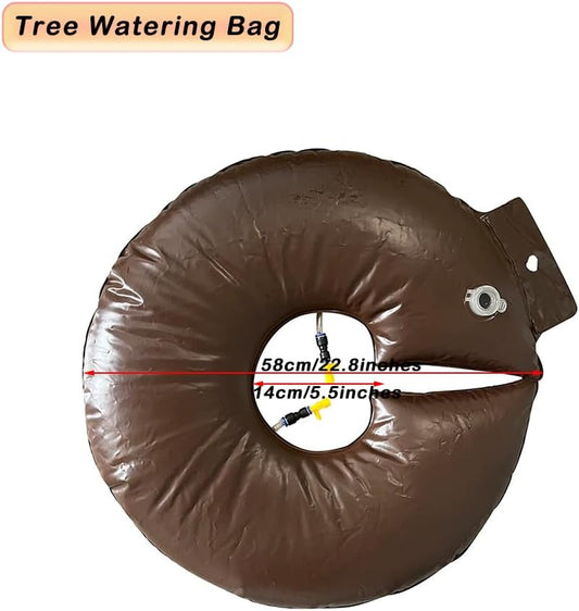 10 Gallon Brown Tree Watering Bag Ring - Adjustable Slow Release, Portable PVC Design, Lasts Up to 35 Days