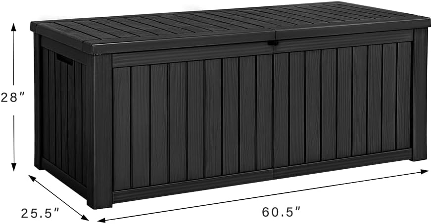 Devoko 100 Gallon Waterproof Large Resin Deck Box Indoor Outdoor Lockable Storage Container for Patio Furniture Cushions Garden Tools (100 Gallon, Black)
