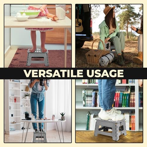 Utopia Home Folding Step Stool with Handle – 9 Inch Anti Slip Collapsible Stool – Holds Up to 300 lbs – Sturdy Plastic Step Stool Foldable for Kitchen, Bathroom and Home Use (1-Pack, Black)