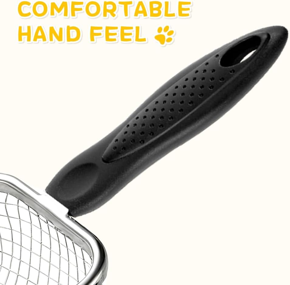 Cat Litter Scoop - Long Handle Scooper, Rustproof Stainless Steel Mesh, Non-Slip Grip, Deep Shovel Sifter for All Litter Types, Easy Clean Kitty Waste Litter for Litter Box(Black)