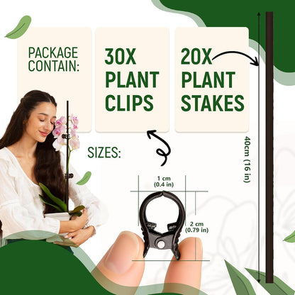 10pcs 16" Bendable Plant Support Stakes & 15 Clips- Orchid Stakes and Clips