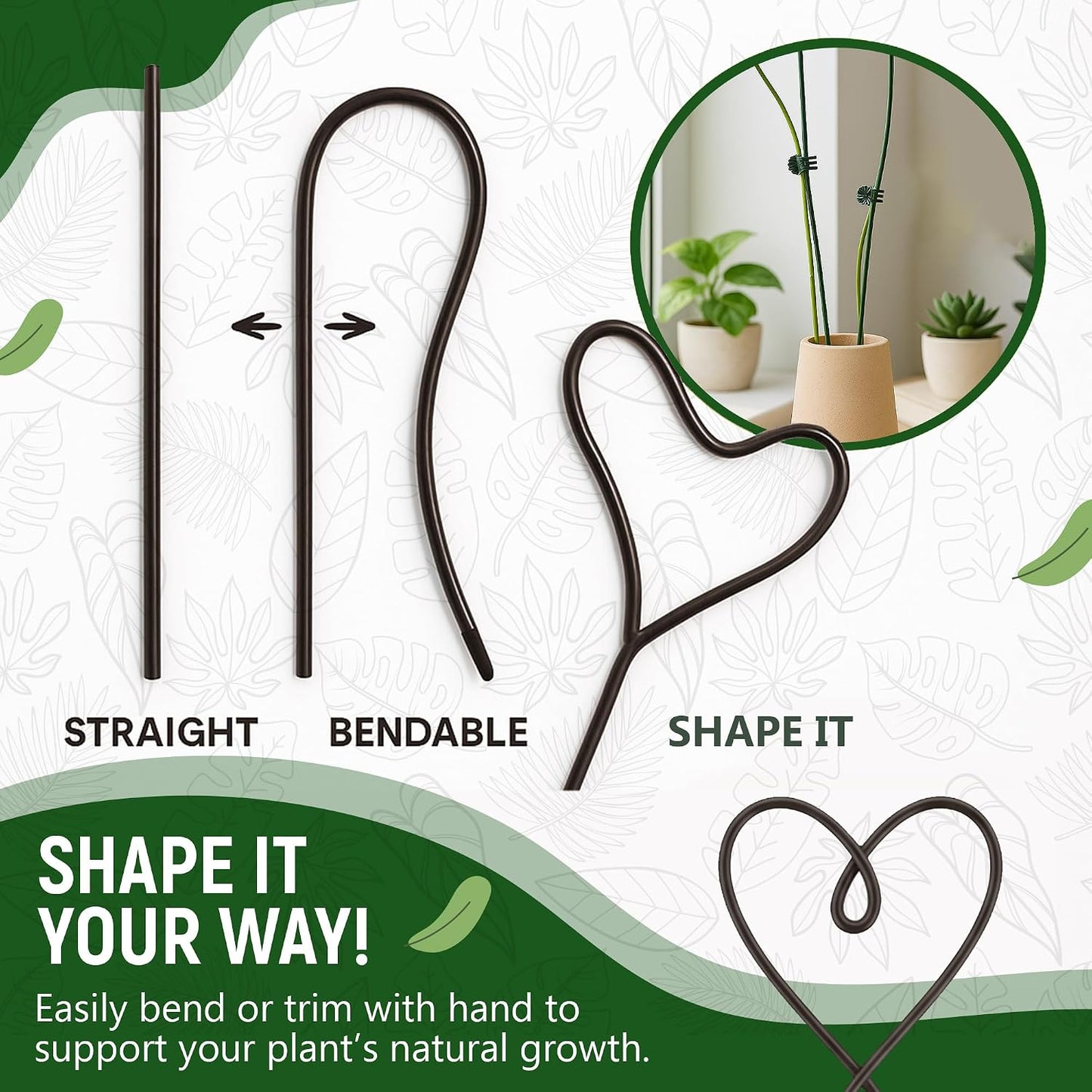 10pcs 16" Bendable Plant Support Stakes & 15 Clips- Orchid Stakes and Clips