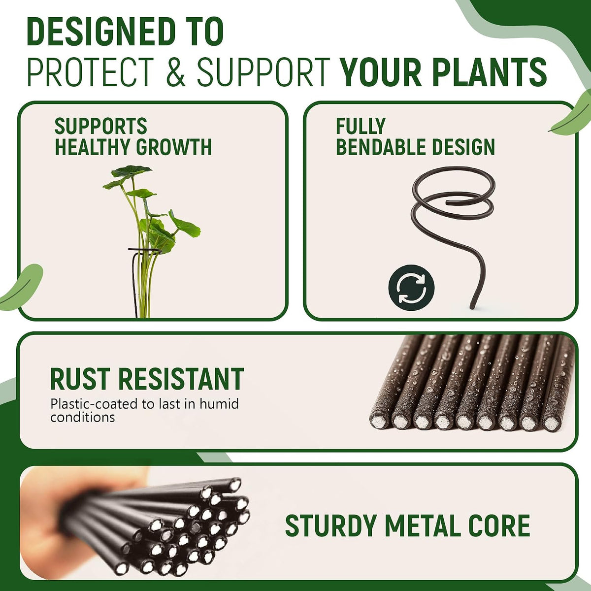 10pcs 16" Bendable Plant Support Stakes & 15 Clips- Orchid Stakes and Clips