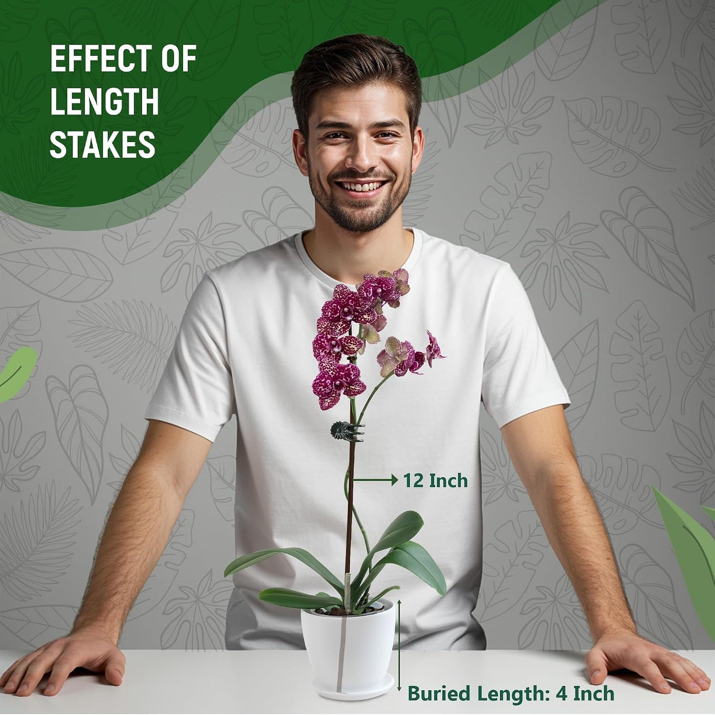10pcs 16" Bendable Plant Support Stakes & 15 Clips- Orchid Stakes and Clips