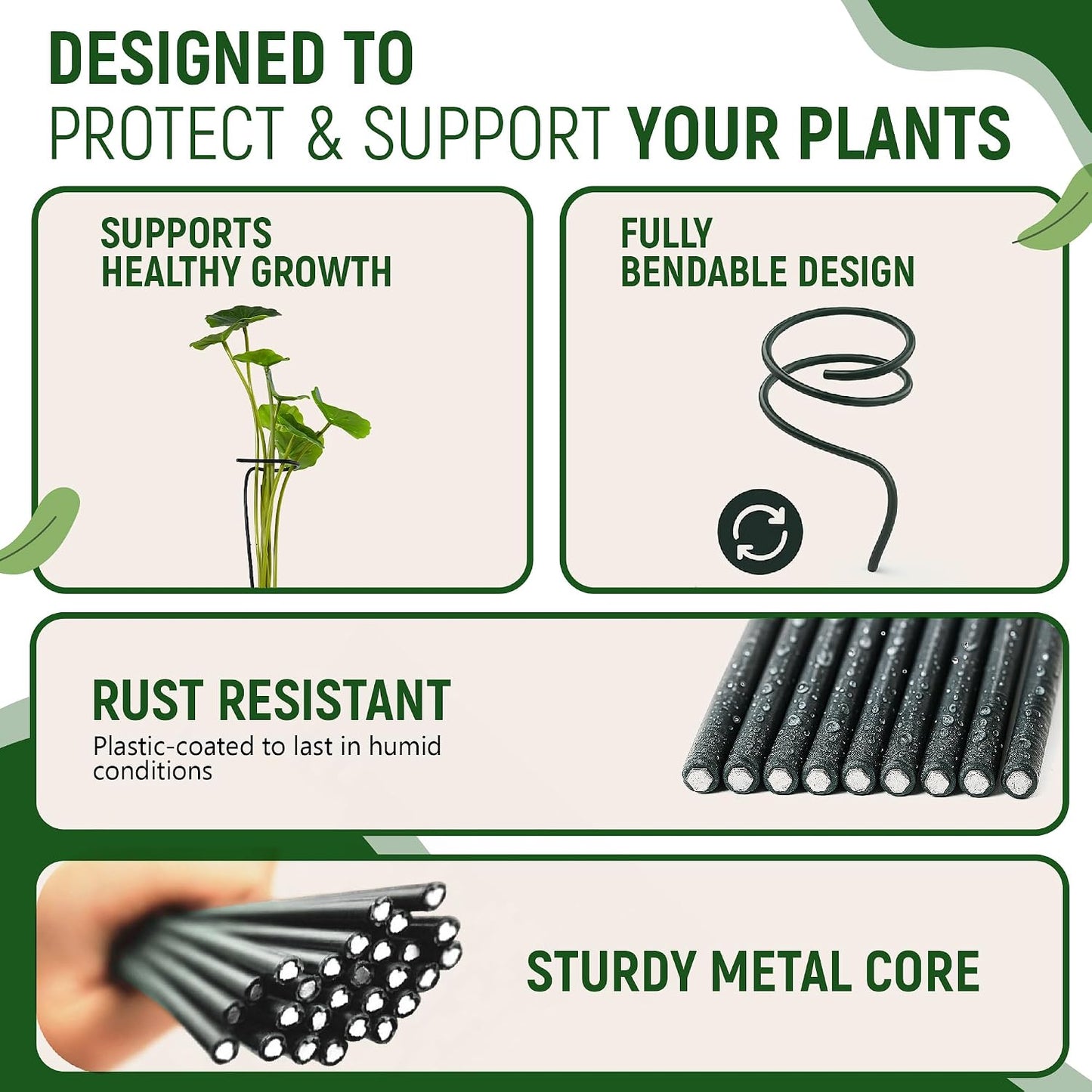 10pcs 16" Bendable Plant Support Stakes & 15 Clips- Orchid Stakes and Clips